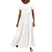 CETHRIO WONGE haljina - ljetna modna labava duga haljina kratki rukav okrugli vrat asimetrični slojevita