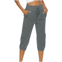 Cleariance ženske plus veličine pantalone cadualne boje elastične labave hlače ravno široke pantalone za noge sa džepom