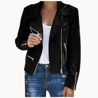 Crne jakne jakne za žene žene rever jakna vrhovi dugih rukava sa zatvaračem kože kožna kopča cool jakna