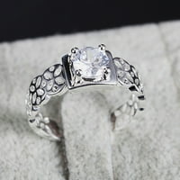 Vintage ženski šuplji cvjetni rinestoni srebrni prsten za prsten za vjenčanje