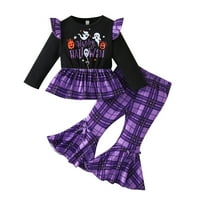 Djevojčica Halloween Outfits Ruffle Dugi rukav Cartoon Print Tors + plaćene pantalone postavljene odjeću za mališana