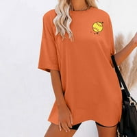 Ljetne košulje za žene predimenzionirane majice okrugli vrat s kratkim rukavima s rukavima narančasta