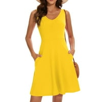 Ženski sandress s džepovima Summer Casual tenk haljina bez rukava Sidi haljina od plaže žuti xl