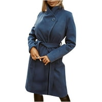 Yoeyez Cardigan za žene duga ženska jesen i zimski remenski kaiš vuneni krpa kaput jakna dugačak preko