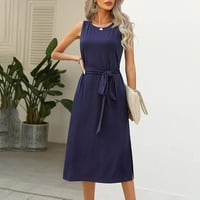 Drindf Maxi Haljine za ženske casual bez rukava CREW TUNIC Duga haljina Slim Fit Solid Split Midi haljina