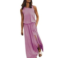Ljetne haljine za žene bez rukava CREW CRET Split casual labav čvrsti džep u boji Elastični struk Swing