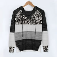 Hoodies eczipvz za žene modne žene leopard patchwork v-izrez dugih rukava s kapuljačom džemper bluza