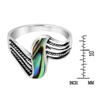 Savremeni tekući talasi Abalone Shell Inlay Sterling Silver Ring-8