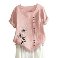 Ženske majice i bluze ružičaste ponude odozgo modne žene Ljeto labavi otisak okrugli vrat majica kratki