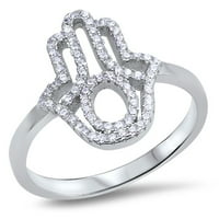 Hamsa Hand of Bog bijela kubična cirkonija filigranski prsten sterling srebrna pojas nakit ženske veličine 5
