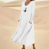 Zunfeo haljine za žene - novi dolazak labav fit udobnost pamučna posteljina sa džepovima A-line haljina