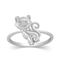 Za vas Cat okrugli rez dijamant sitni modni prsten u 10k bijelo zlato, prsten veličine-9,5