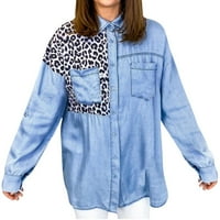 Dadaria dugih rukava za žene plus veličine Ženski traper leopard šivanje jednokradne kardiganske majice