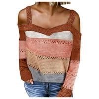 Žene Jesenja moda V-izrez dugih rukava hladna ramena džemper duksevi duksevi ženski džemper zazor