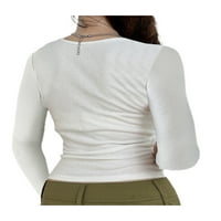 Jedno otvaranje Žene Slim Fit Pulover, bijeli leptir Print majica s dugim rukavima V-izrez za proljeće