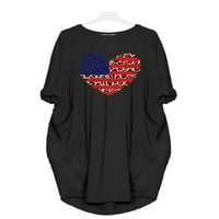 Pfysire ženske američke zastave za ispis srca pulover haljina dugih rukava crna 5xl