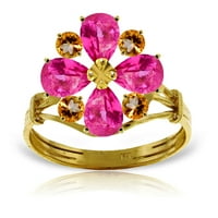 Galaxy Gold 2. Carat 14K Solid Gold Natural Pink Topaz i Prirodni cvjetni prsten cvjeta - Veličina 11
