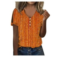 Ženske bluze bluza Labavi kratki rukav tiskali ženske košulje Henley Ljetni vrhovi narandžasti xxxl