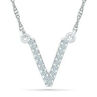 Sterling srebrni okrugli bijeli dijamantni početni ogrlica za žene V za žene