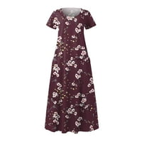 Clearsance Ljetne haljine za žene kratki rukav Dužina gležnja Ležerne prilike cvjetna a-linija okrugla izrez Crvena 3xl
