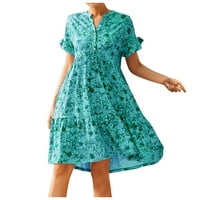 Haljine za žene Ljeto majica s kratkim rukavima mini haljina cvjetna plaža Boho ruffles Flowy kratka