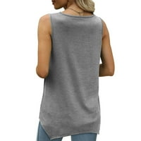 Osnovni vrhovi rezervoara za žene Ženska modna boja čvrsta boja V-izrez Udobna labava majica bez rukava
