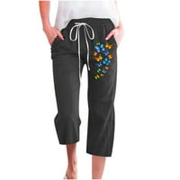 Hesxuno ženske hlače kapri, ljetno čišćenje obrezane hlače nacrtavanje elastičnih struka Sportske casual