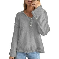 Hueook džemperi za žene V-izrez Solid Boja uzročno pleteni pulover dugih rukava dugih rukava