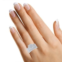 Bijeli prirodni dijamantni angažman i vjenčani trio mladenkin prsten u 10k bijelo zlato, prsten veličine