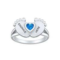 Personalizirano engrave srce simulirano plavo topaz dječji nogu za dječje srce, prsten 14k bijelo zlato