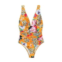 Kupaći kostim za žene Cvjetni tiskani duboki V izrez Backless Bikini set rušenog gužve za gumenu kostimu