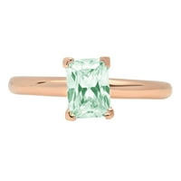CT Sjajni smaragdni rez simulirani zeleni dijamant 14k Rose Gold Solitaire prsten sz 9