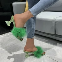 Ženske cipele modne plišane papuče prozračne prozirne staklene pete sandale visoke potpetice za žene guste potpetice za petu Žene koje nisu klizanje