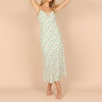 Ljetna haljina Ležerna haljina za žene V izrez špagete remen cvjetne tiskane ljetne haljine bez rukava