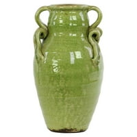 Okrugla trbušna toskanska vaza sa zakrivljenim ručicama Craquelure - zelena - benzara