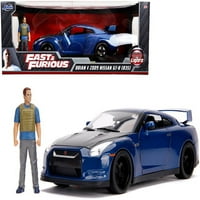 Nissan GT-R plava metalik i ugljik sa lampicama i Brian figurinom bržem i žestočnom Movie Model Model