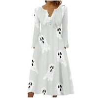 APEPAL ženska casual moda Solid u boji Džep V-izrez Dugi rukavska haljina bijela s