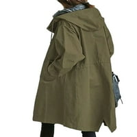 Colisha Dame Windbreaker kapuljač kapuljača kaputa sa dugim rukavom jaknom na dugme za zimsku hladnu hladnu hlače Khaki XXL