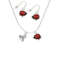 Delight nakit Silvertone English Saddle Red Lucky Ladybug ogrlice i viseći naušnice