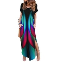 DMQupv duga haljina za ženu Žene Ljetna haljina V izrez Print Maxi Dress Casual Labave ljetne haljine