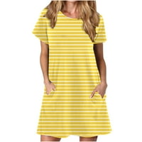 Ženske ljetne casual haljine O vrat kratkih rukava Labava haljina sa džepovima Žuta A L, mi veličina: 8