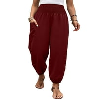 Colisha ženske harem hlače nagnute pantaloze pantalone pantalone, ležerni odmor visoki struk dno vino