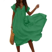 Ženske haljine čišćenje čvrstog V-izrez A-line Maxi modna kratka rukava ljetna haljina vojska zelena
