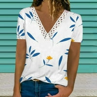 Žene ležerne ljetne vrhove Trendy cvijet Ispis majica kratkih rukava čipkasti trim V izrez TUNIC košulja