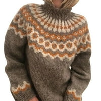 Rovga ženski pulover Dukseri ženski labavi visoko ogrlica za ispis za ispis duks dugih rukava pleteni