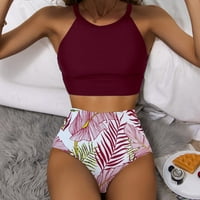 Skaring Womens Kupatilo odijelo Shirred Clout Tummy Control bikini cvjetni ispis plivaju dna dva kupaća