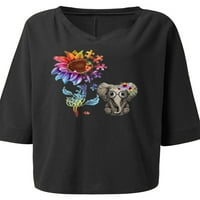 Pfysire Women Ljeto cvjetni slon Ispis V izrez majica casual bluza crna l