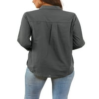 Paille ženske džepove bluze vrhovi gumb dolje majica labava plaža Tunika košulje Sive US 2XL