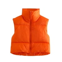 Moderna jakna za žene Zimska tenka Top bez rukava Bomber Lagana postolja COLLAR Zip Solid Quilted prsluk