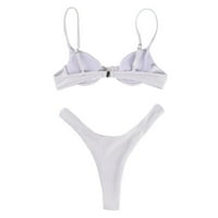 Entyinea kupaći kostim žene modni udobni bikini set čvrste boje dva trokutna kupaći kostim bijela m
